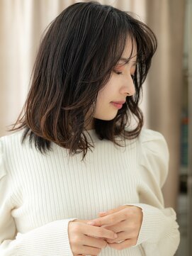 カバーヘア ブリス 大宮西口(COVER HAIR bliss) シアーバングツートンカラー抜け感ボブウェットヘア20代30代W