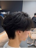 韓国へアカルマパーマワックスなしセンターパート黒髪ウルフ