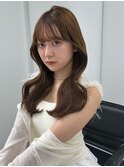 顔周りカット 韓国くびれヘア ブラウンベージュカラー 艶髪 20代