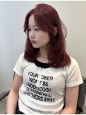 ピンクラベンダーダブルカラーハイトーンレイヤーカット