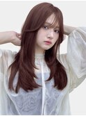 韓国ヘア  ラズベリーピンク レイヤーカット シースルーバング
