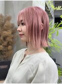 【GEEKS渋谷】ピンク/ひし形レイヤーボブ/夏カラー/くびれボブ