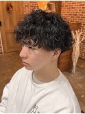 メンズウェーブヘアメンズアッシュカラースパイラルパーマ