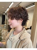 ショートボブパーマ20代30代40代イヤリングカラー大人