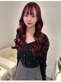 14697髪質改善チェリーレッド黒髪アッシュブラックワインレッド