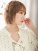 透明感カラーオレンジベージュ切りっぱなしぱっつんボブY浦和