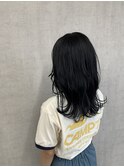 就活カラー　面接カラー　ブルーブラック韓国風巻きブルーカラー