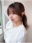 デジタルパーマ前髪パーマ韓国くびれミディアムチェリーブラウン