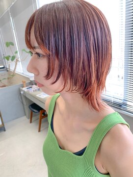 テトヘアー(teto hair) オレンジカラー、オレンジベージュ、ウルフカット