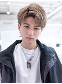 メンズマッシュ波巻きパーマダークアッシュ束感ショートウルフ