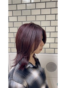 ファブ 千葉店(FaB) ミディアムウルフ×ワインレッド