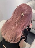 8722ベビーピンク艶髪ハイトーンカラーホワイトピンク韓国ロング