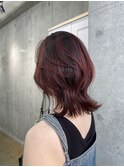 ウルフレイヤーカットボルドーレッドピンク顔周りカット北千住