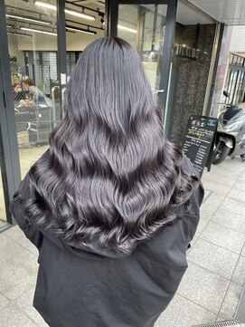 エガオ 藤沢店(EGAO) 20代30代ブリーチなしダブルカラーロングレイヤーアッシュブルー