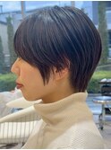 表参道白髪ぼかしハイライトウルフショートヘアグレージュ40代
