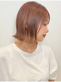 オレンジ シルキーベージュ 外ハネパーマ 切りっぱなしボブ t827