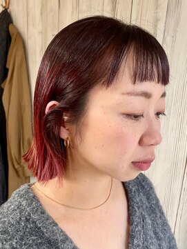 リトルスマイリー 辻堂店(Little Smiley) マゼンダピンク/オン眉ボブ/デザインカラー