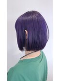  透け感パープルヘア＋ナチュラルボブ