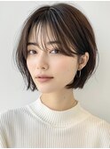デザインカラーレイヤーカットウェットヘアオリーブベージュ白髪