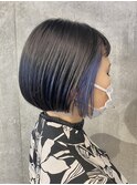 ミニボブ大人かわいいヘアインナーカラー切りっぱなしボブ