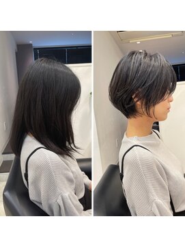 イヴォークトーキョーオーサカ(EVOKE TOKYO osaka) 小顔ショート 耳かけ 骨格補正 丸み 抜け感 簡単セット おしゃれ