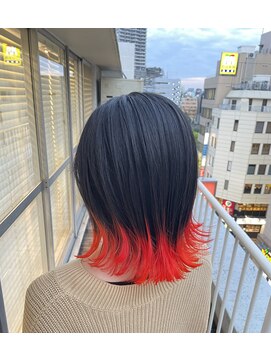 アジールヘア 池袋東口店(agir hair) アプリコットオレンジ/オレンジ/外ハネボブ/切りっぱなしボブ