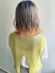 大人気切りっぱなし外ハネボブ×オレンジ裾カラー