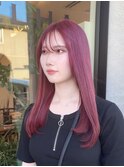 ピンク ブリーチ シースルーバング 韓国風スタイル ワンカール