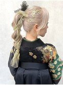 振袖 袴 着付け ヘアアレンジ 振袖ヘア袴ヘア金箔水引き K0521