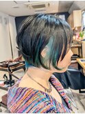コンパクトショート×ブルーグリーンインナーカラー