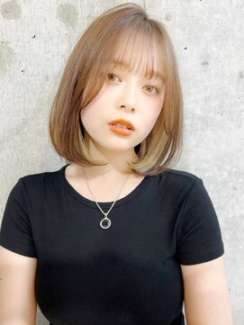 ハローバイシー 仙台(Hello by Sea) 切りっぱなしボブ×ブリーチインナーカラーピンクブラウン[仙台]