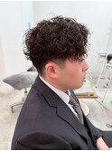 シャドウパーマ波巻きスパイラルパーマ刈り上げビジネスフェード
