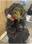 ヘアセット ハーフアップ 水引 金箔 浴衣 卒業式  袴  Saki