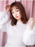 ピンクブラウン/艶カラー/チェリーピンク/無造作/前髪パーマe