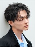 大分シャドウパーマメンズカットラウンドマッシュセンターパート