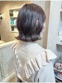 福山人気caaryブリーチなし艶ラベンダーグレージュ愛されミディ