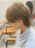 マッシュウルフダブルカラーブリーチツーブロックメンズウルフ