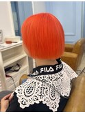 個性的/蛍光オレンジ/ハイライト/切りっぱなしカット/派手髪