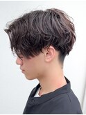 スパイラルパーマツイストパーマアップバング短髪メッシュ