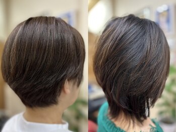 ハツミの写真/髪と頭皮に優しい薬剤を使用し、気になる白髪もしっかりカバー！自然な艶感と透明感のある色味に♪