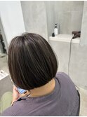 大人ボブ/白髪ぼかし/ハイライト/30代/40代