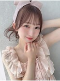 高めポニーシースルーぱっつん前髪おくれ毛ロブミディアムロング
