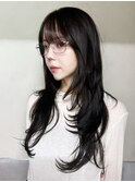 グレージュロング韓国ヘア顔周りレイヤー_ba568151