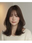 ミディアム20代30代ストレートレイヤー前髪なし前髪あり