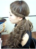 （＾ｕ＾）前髪編み込みサイドよせコテ巻き～♪