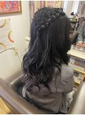キッズヘアセット 編み込みハーフアップ ハーフアップ