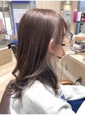 イヤリングカラー×セミロング×グレージュ×ブランジュ×波巻き