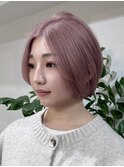 ショートボブハイトーンカラーナチュラルボブピンクベージュ韓国