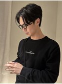 センターパートニュアンスパーマダウンパーマコンマヘア黒髪