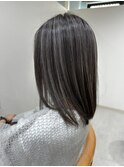 大人ハイライトグレー_前髪パーマ_グレーベージュ